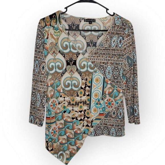 Jessica Max USA Women's Y2K Asymmetrical Hem Boho V Neck Top size Medium - Picture 1 of 6